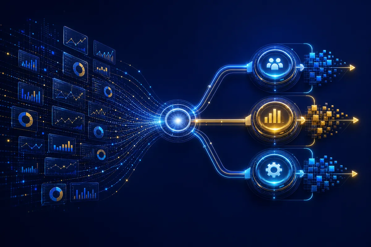 Abstract metric signals flowing into decision gates