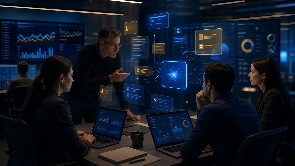 Analytics operations team using AI to summarize risks, documentation, and reporting workflows