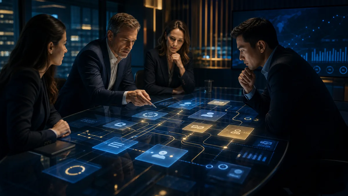 KPI governance framework connecting owners, definitions, cadence, and decisions